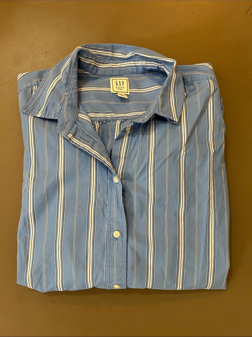 Gap x Doen Organic Poplin Pajama Shirt blue stripe long sleeve blouse M sold out